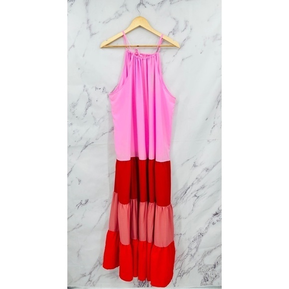 Boohoo Oversized Tiered Color Block Maxi Dress Pink - Picture 4 of 7
